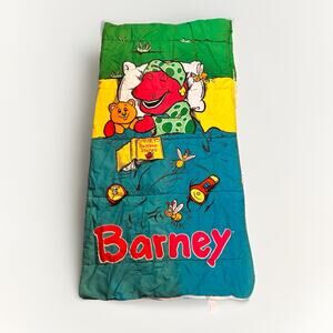 Vintage Barney Sleeping Bag Kids Purple Dinosaur Bedtime Stories Blanket